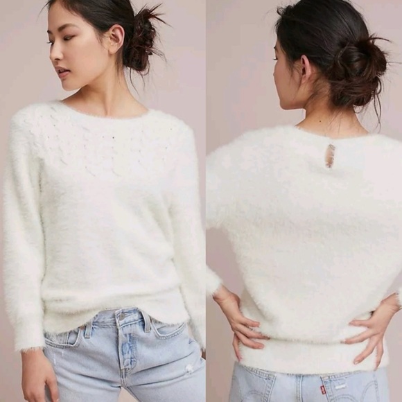 Anthropologie Sweaters - Anthropologie NWT Rosie Niera Aubade Pullover Fuzzy IVORY Sweater.Size Small